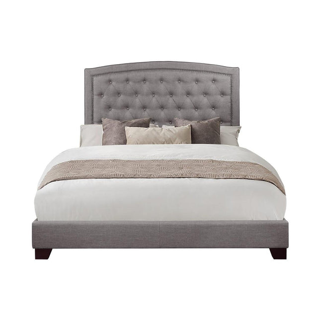 Linda Gray full bed front view showing tufted gray fabric headboard