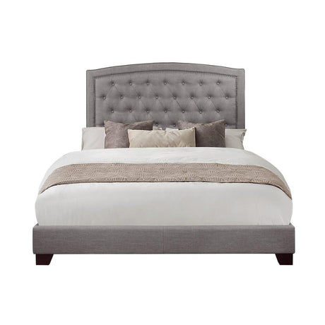 Linda Grey Tufted Upholstered Queen Bed with tufted headboard front view