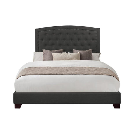 Linda Dark Gray Tufted King Upholstered Bed angled headboard view