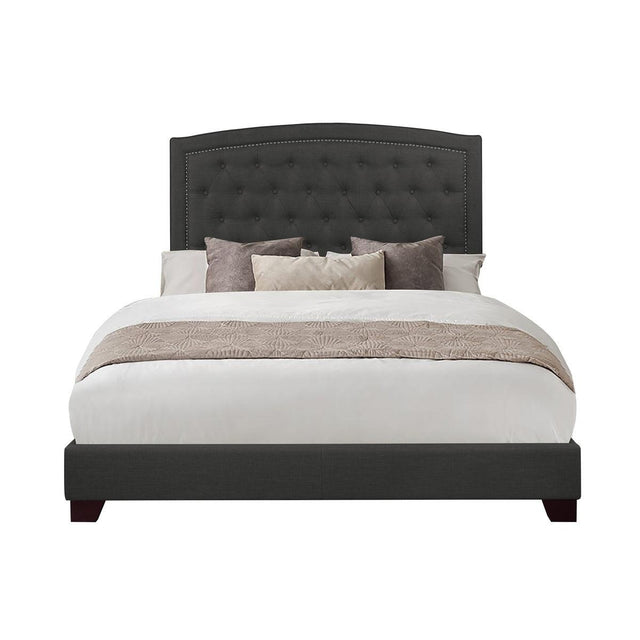 Linda Dark Gray Tufted King Upholstered Bed angled headboard view