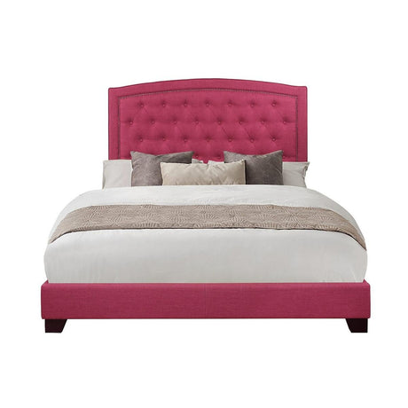 Linda Pink Tufted King Size Upholstered Bed angled front view