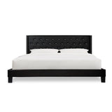 Ivy Black Velvet Faux Leather Tufted King Platform Bed front view