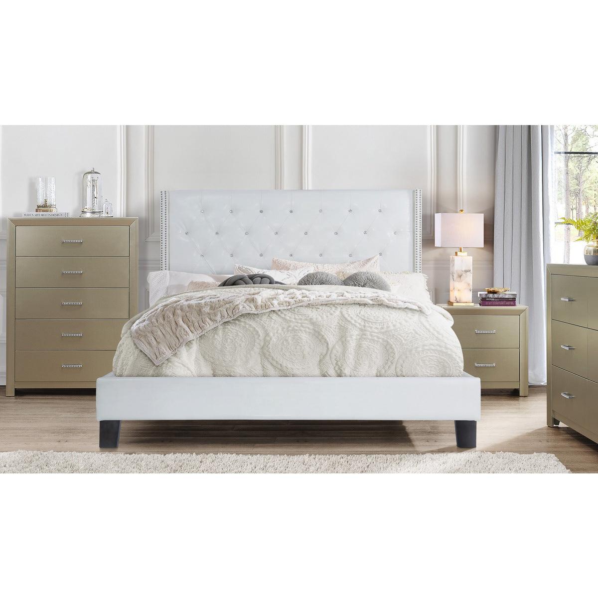 Elegant Black Faux Leather and Wood Queen Bed