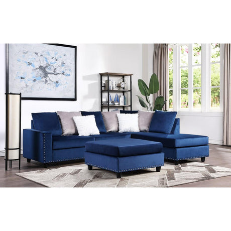 Galaxy Martha blue velvet sectional sofa main front view