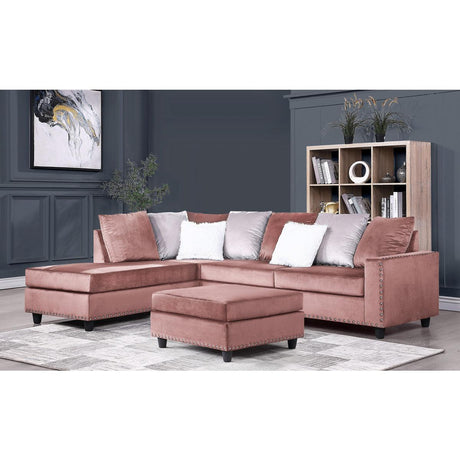 Galaxy Martha Pink Velvet 2-Piece Reversible Sectional sofa front view