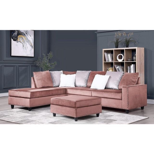 Galaxy Martha Pink Velvet 2-Piece Reversible Sectional sofa front view