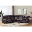 brown tufted faux leather sectional sofa front angle view