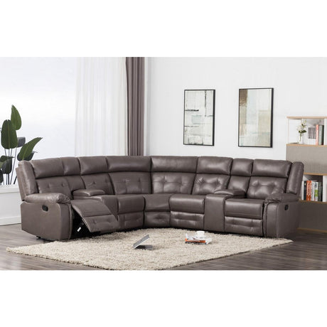 Gray faux leather tufted sectional sofa main view