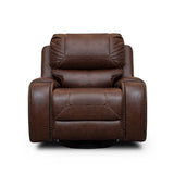 Brown Solid Wood And Plywood Polished Microfiber Upholstery Swivel Reclining Chair - Ella Furniture