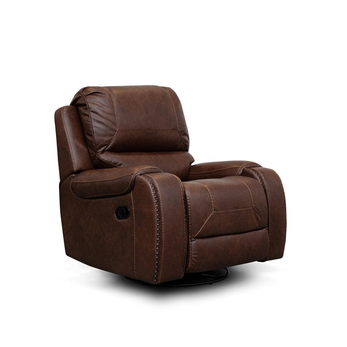 Brown Solid Wood And Plywood Polished Microfiber Upholstery Swivel Reclining Chair - Ella Furniture