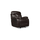 Close-up of black faux leather upholstery on glider reclining chair