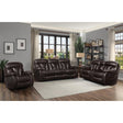 Black polished microfiber power reclining sofa and loveseat set with storage compartments - side view