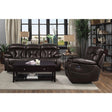 Black microfiber loveseat with reclining back and adjustable headrest