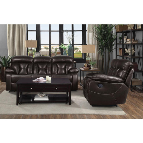 Black microfiber loveseat with reclining back and adjustable headrest