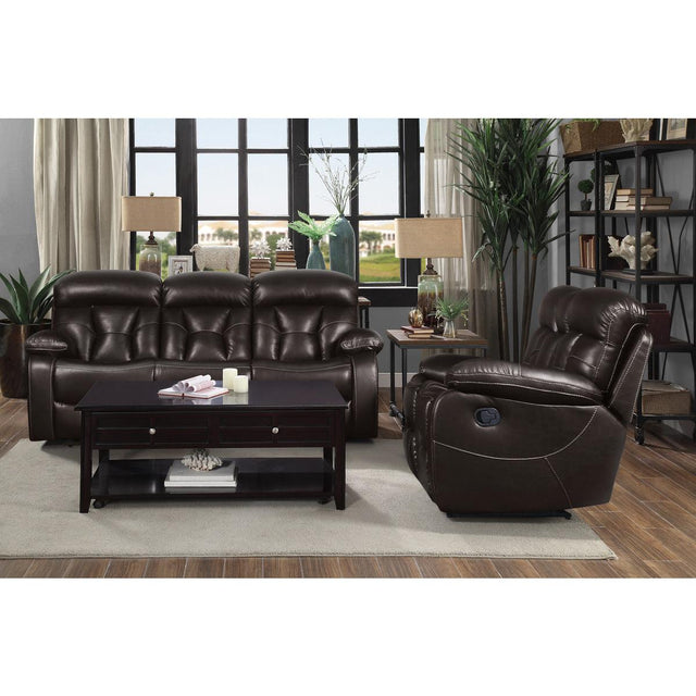 Black microfiber loveseat with reclining back and adjustable headrest
