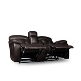 Claire Brown brown faux leather double reclining loveseat open recliner position