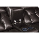 Claire Brown center console storage compartment in loveseat