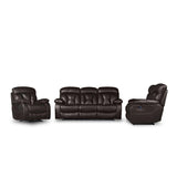 Claire Brown brown faux leather double reclining loveseat top view showing console