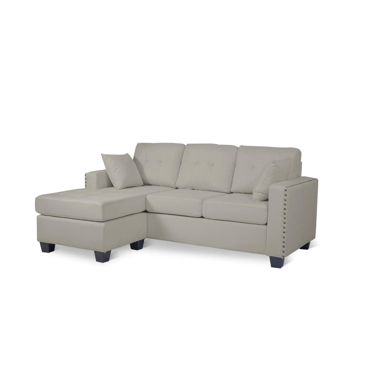 Another main angle of Scott Gray gray fabric reversible sofa chaise