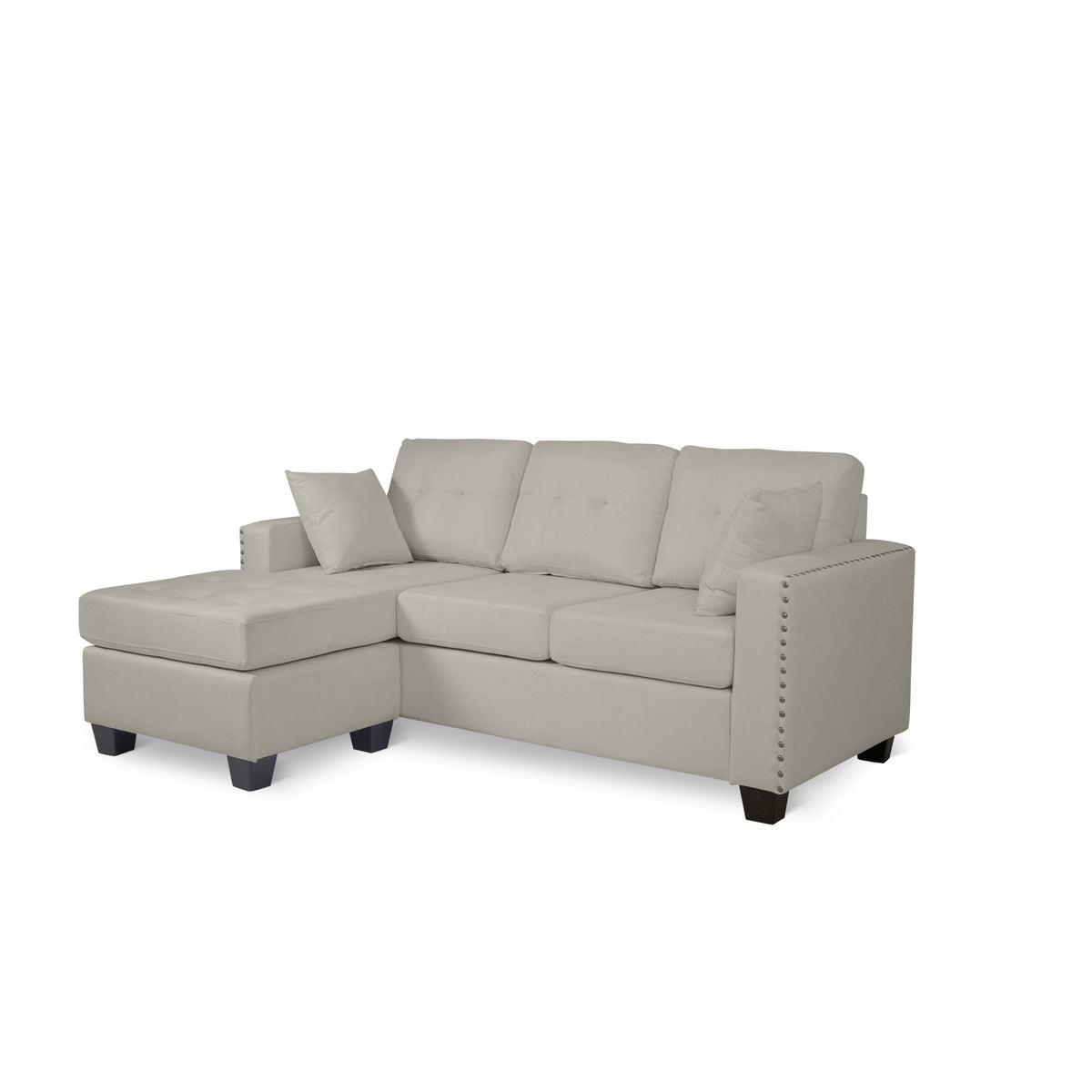 Side profile of Scott Gray sturdy sofa chaise in gray