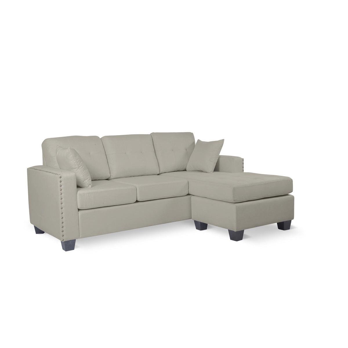 Side angle showing chaise length and armrest