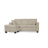 Close-up of beige fabric upholstery on Scott Sofa Chaise