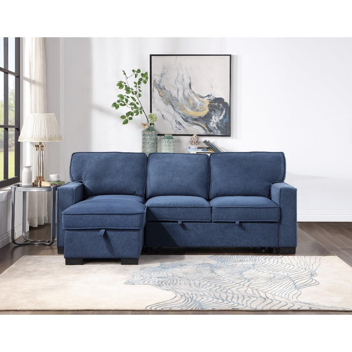 blue fabric sectional sofa side view