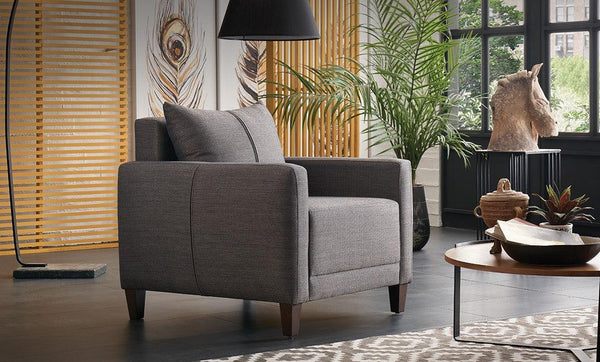 Smart Brown Armchair with wooden legs front angle