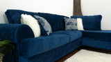 Close-up detail of navy plush fabric on Selena sectional