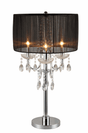 Black metal chandelier table touch lamp with crystal accents front view