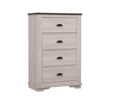 Coralee Chest Chalk Gray with four drawers angled front view