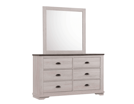 Coralee Chalk Grey Dresser front view with 6 drawers
