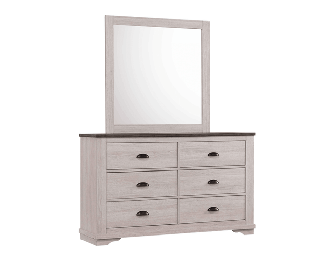 Coralee Chalk Grey Dresser front view with 6 drawers