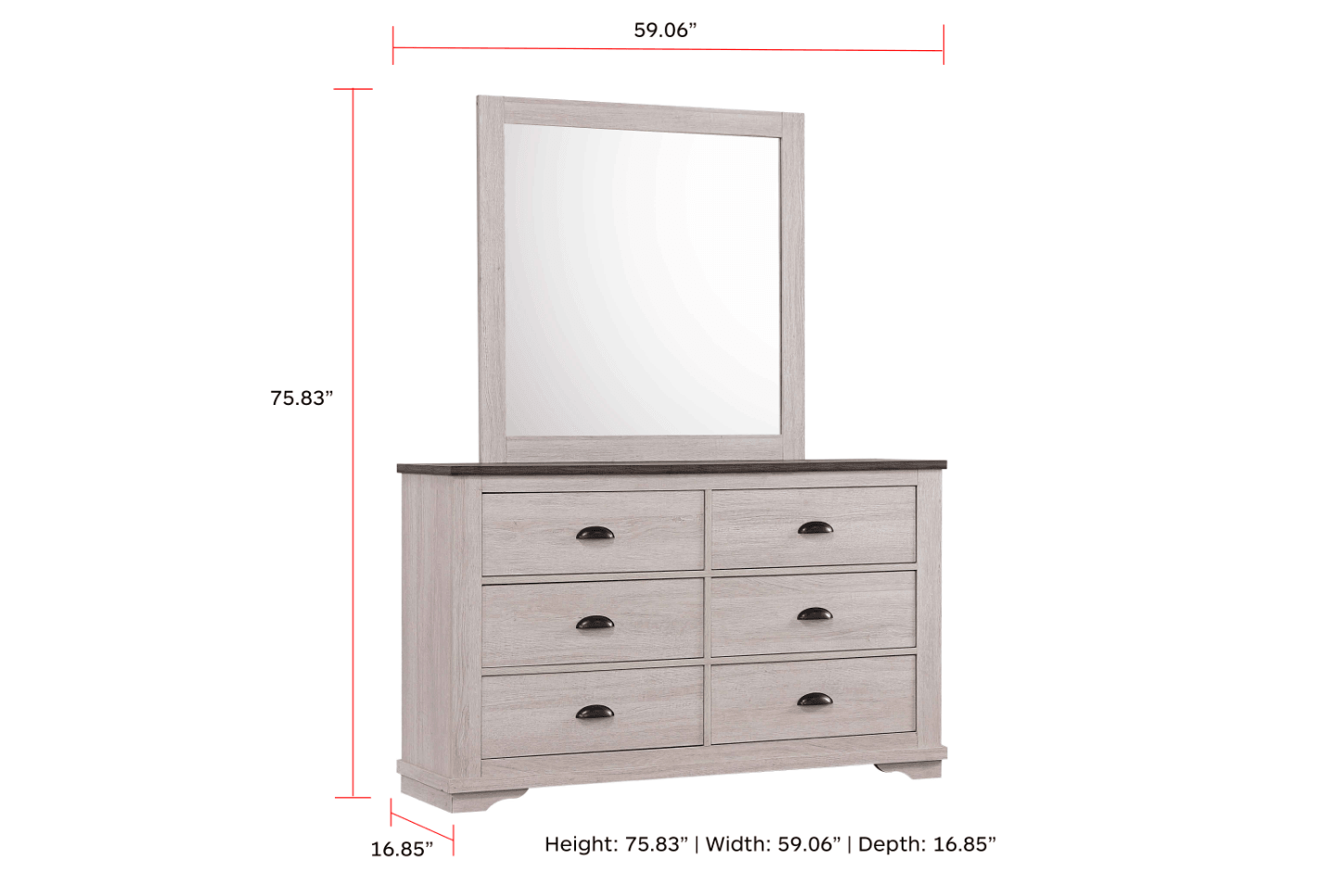 Close-up of Coralee Nightstand Chalk Grey drawer handle finish