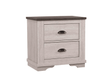 Coralee Nightstand Chalk Grey front view showing 2 drawers and dark grey legs