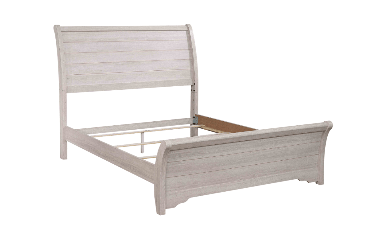 Coralee Chalk Gray Queen Sleigh Bed upholstered headboard detail