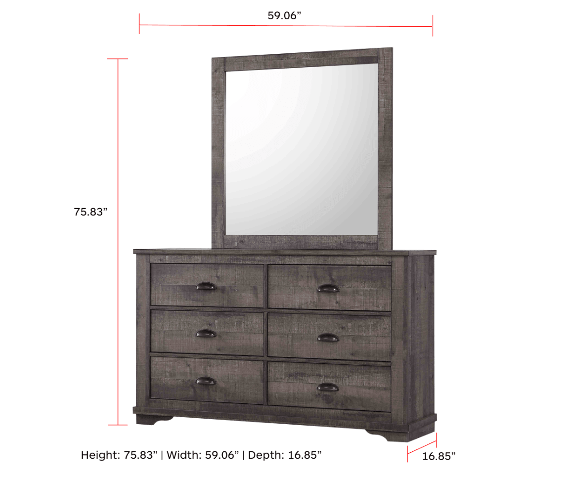Coralee gray queen sleigh bed showing curved headboard and footboard
