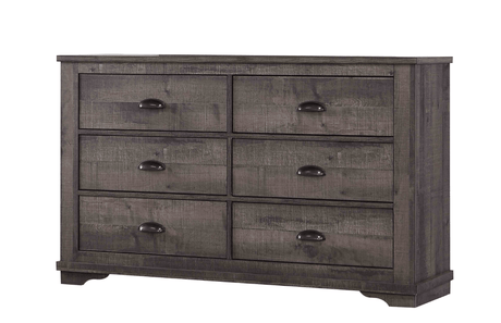 Coralee Gray Wood Sleigh King Bed with curved headboard and footboard