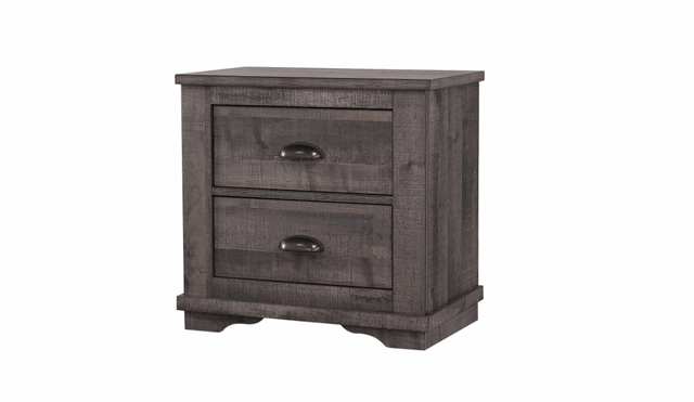 Gray Coralee Night Stand with two drawers, angled front view