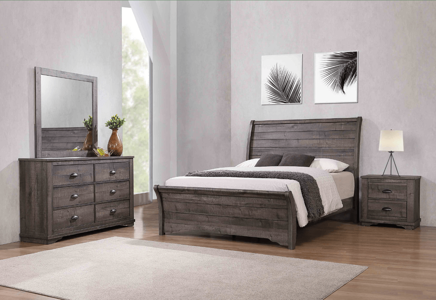 Gray Coralee Night Stand with two drawers, angled view