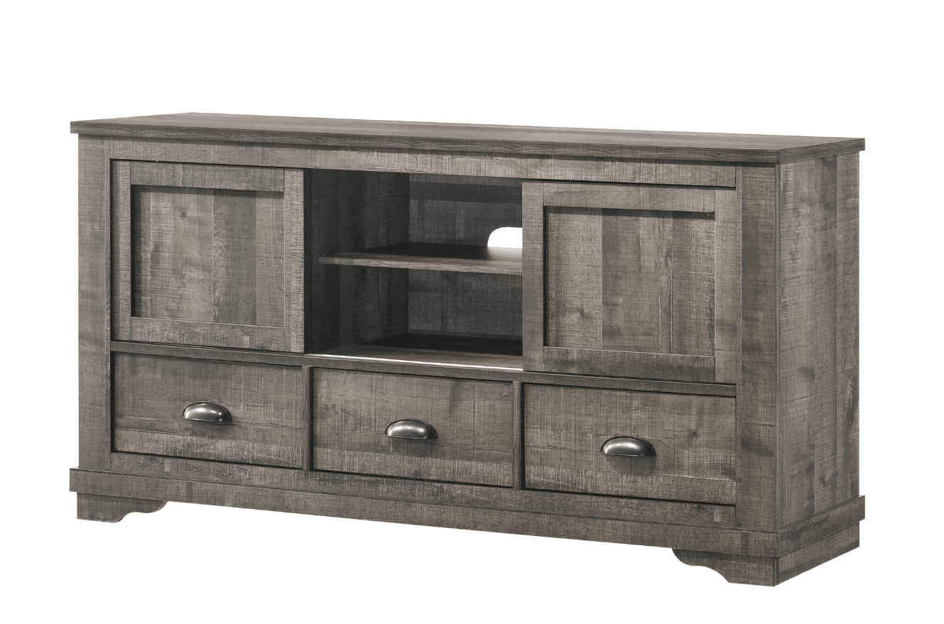 Gray Coralee Night Stand with two drawers, angled view