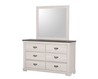 Leighton Cream and Brown Dresser with 6 spacious drawers, angled view