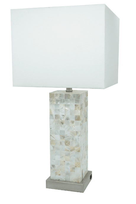 Pearl White Contemporary Modern Table Lamp with adjustable arm and brushed steel finish