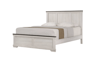 Leighton Cream and Brown Modern Solid Hardwood Queen Panel Bed front view
