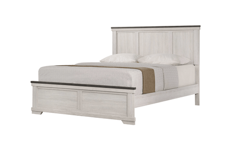 Leighton Cream and Brown Modern Solid Hardwood Queen Panel Bed front view