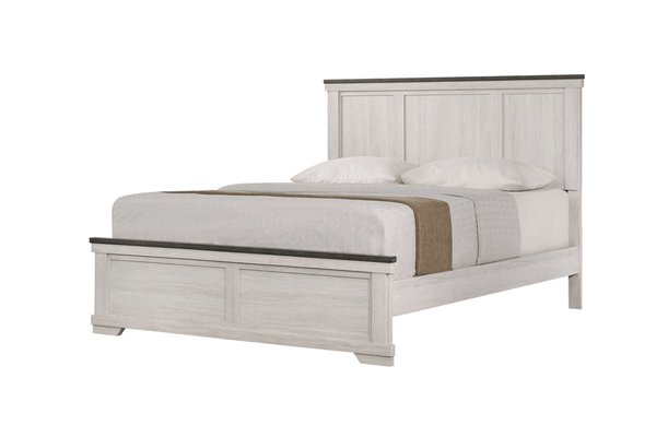 Leighton Cream and Brown Modern Solid Hardwood Queen Panel Bed front view
