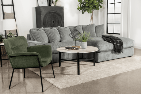 Blaine Upholstered Reversible Sectional Sofa in fog color, front view