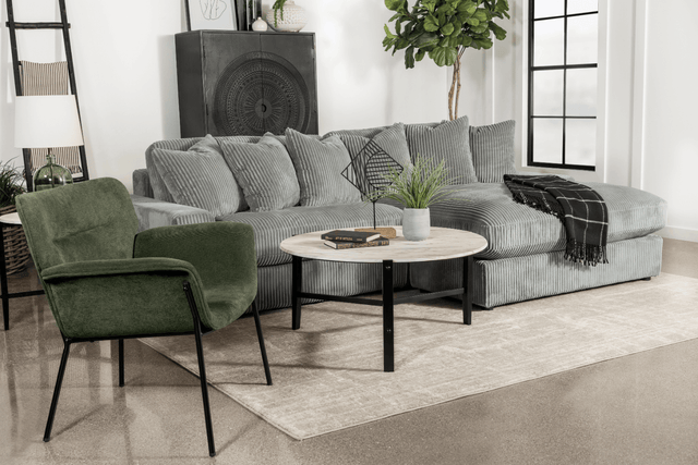 Blaine Upholstered Reversible Sectional Sofa in fog color, front view