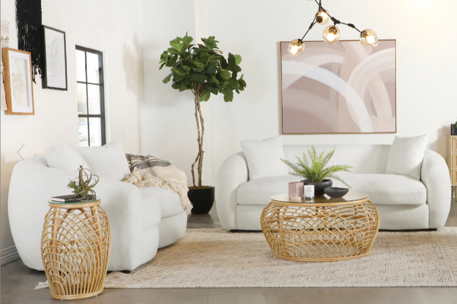 Isabella 2-Piece White Upholstered Tight Back Living Room Set, front view
