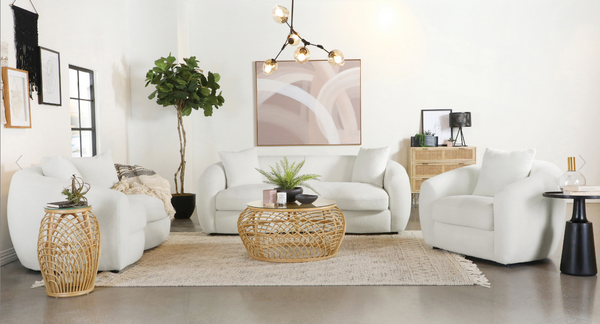 Isabella 3-piece white upholstered living room set main front view